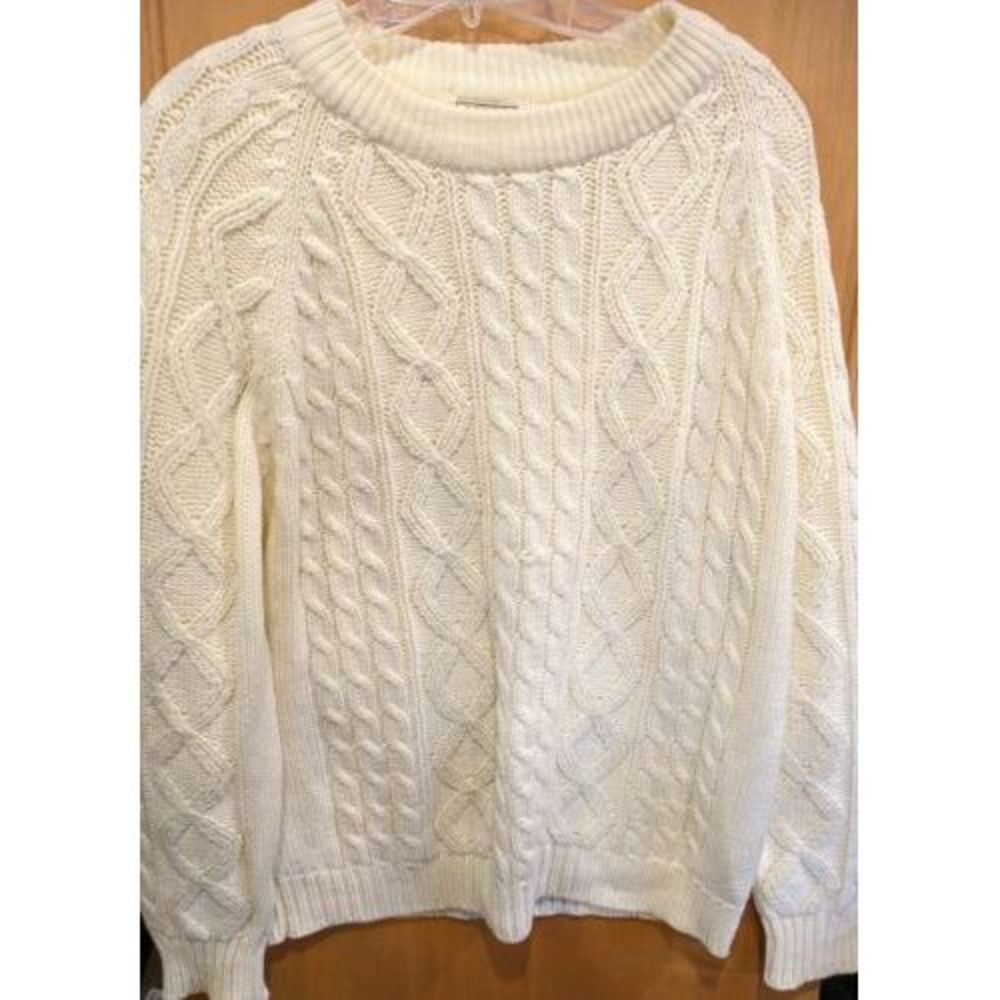 Womens Vintage Chunky Cable Knit‎ Winter Sweater Size Large  Ivory Cranbrook
